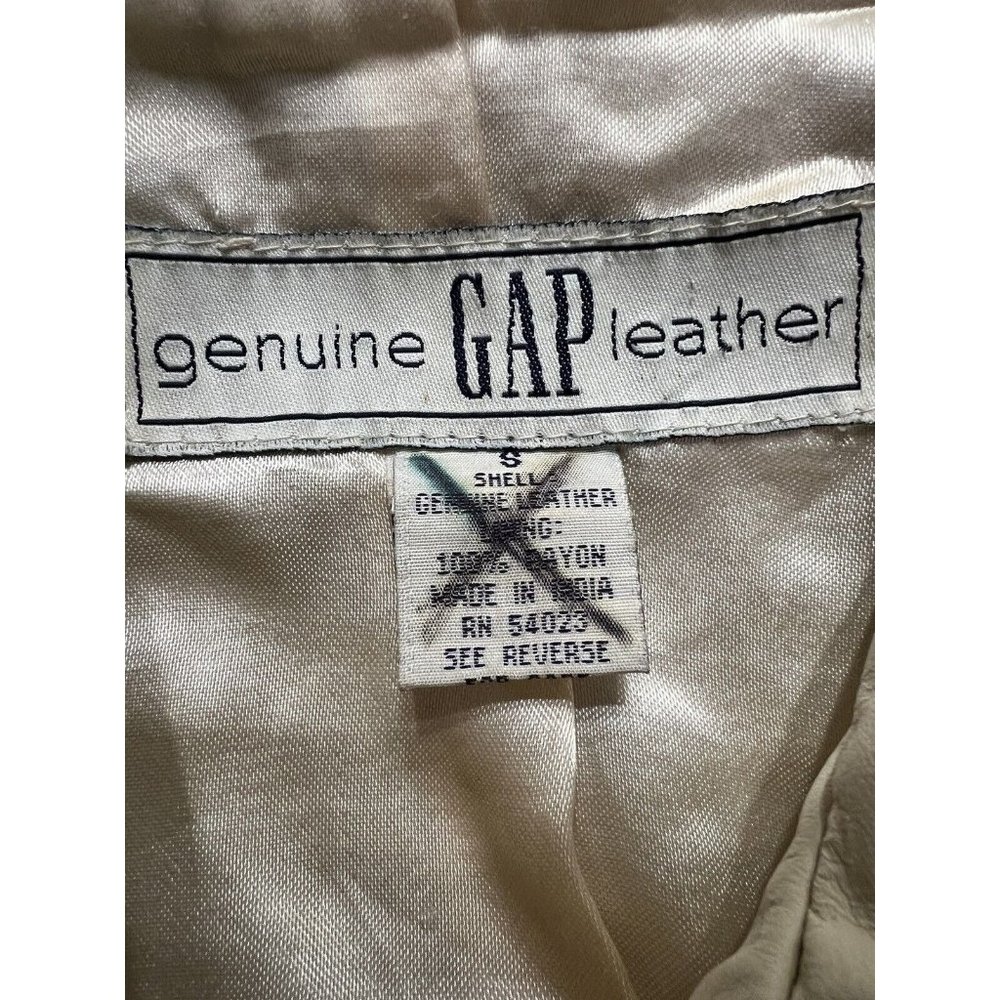 Vintage 90s Y2K Gap Leather Jacket Women Sz Small Cream Beige Button Front - Picture 6 of 9